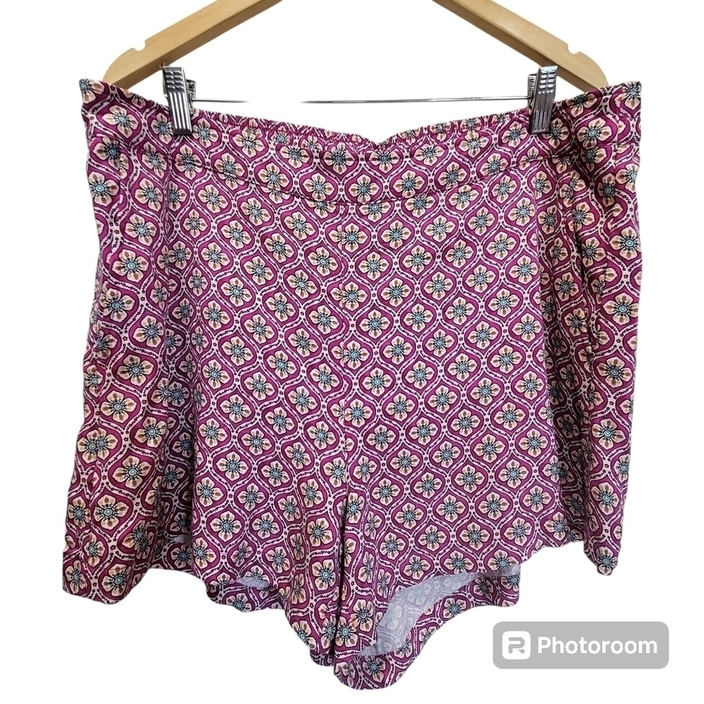 XL High Rise 100% Viscose Pink Yellow Floral Geometric Pajama Shorts Loungewear